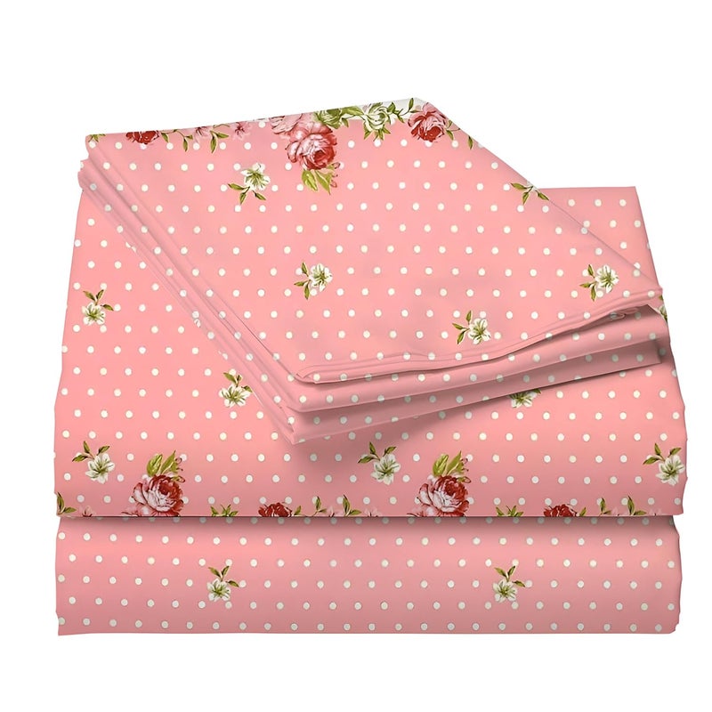 STARNSTYLE Premium 160 TC Egyptian Cotton Blend Floral Printed Double Bedsheet Set with 2 Pillow Covers - 228 x 228 cm Pink White - Image 4